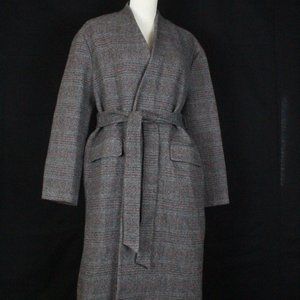 NWT ZARA XS WOOL LAPEL BELTED PATTERNED HERRINGBONE LONG COAT